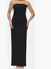 Xscape Black Strapless Ruched Maxi Dress with Side Slit Long Regular Formal Sz16