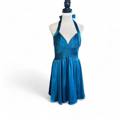 Adrianna Papell boutique teal satiny halter dress size 10