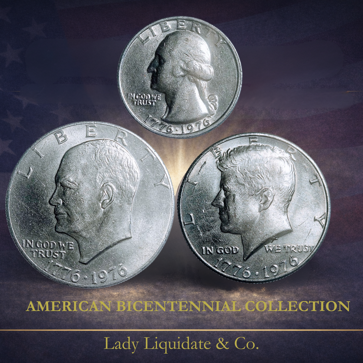 1776-1976 Bicentennial Coin Set - Ike Dollar - Kennedy Half