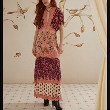 FARM Rio Glam Tapestry Burgundy Laces Short Sleeve Maxi Dress