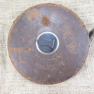Lufkin Rule Co 100'  Sterling  Linen Tape Measure WORKS Stitched Leather USA