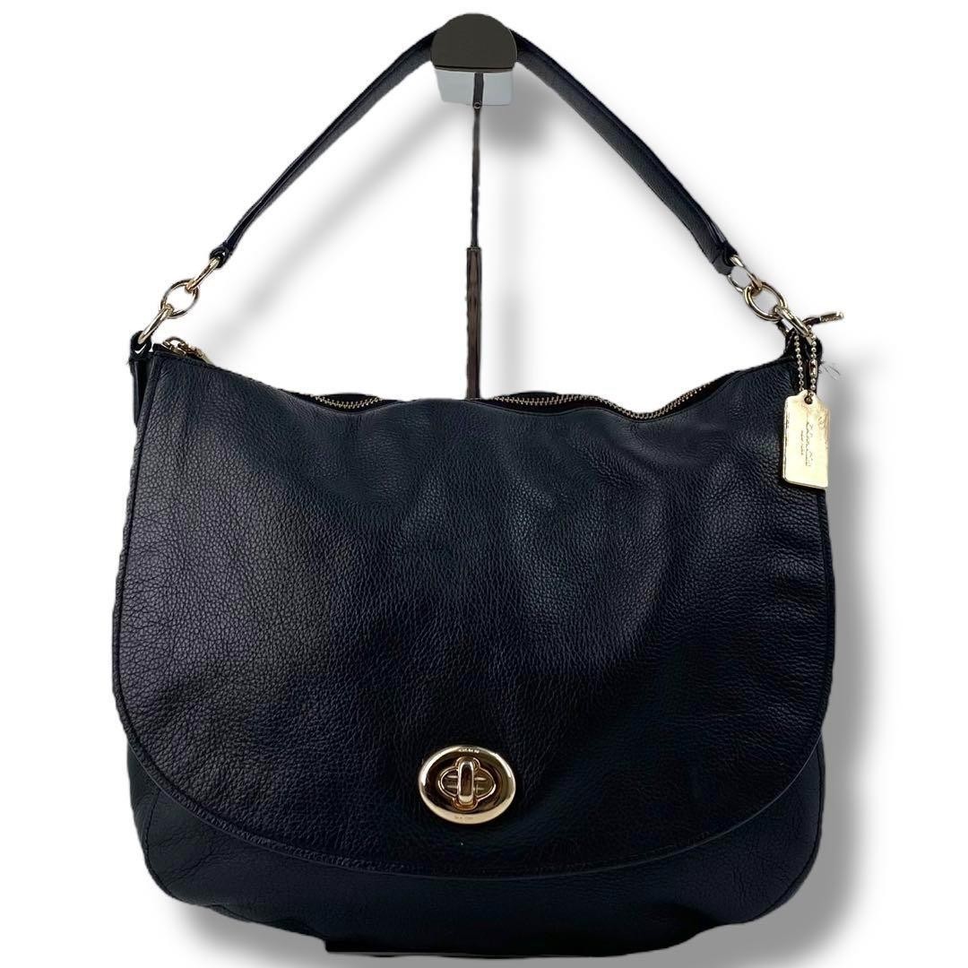 Coach Leather Turnlock Shoulder Bag Black Authentic Excellent Condition