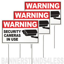 8x12 Inch WARNING SECURITY CAMERAS IN USE Yard Sign with Stake - 3 PACK