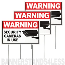 8x12 Inch WARNING SECURITY CAMERAS IN USE Yard Sign with Stake - 3 PACK