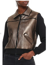 Rrp £500 Majestic Filatures Bronze Leather Front Biker Jacket Uk 12 14 16 Bnwt