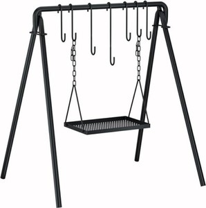 38" Grill Swing Large Campfire Grill Stand w/6 Hooks Cast Iron BBQ Grill New