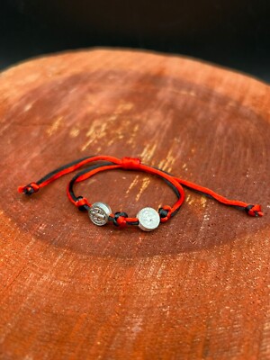 Adjustable Red and Black Thread Bracelet with 3 Knots and Two St. Benedict Charm