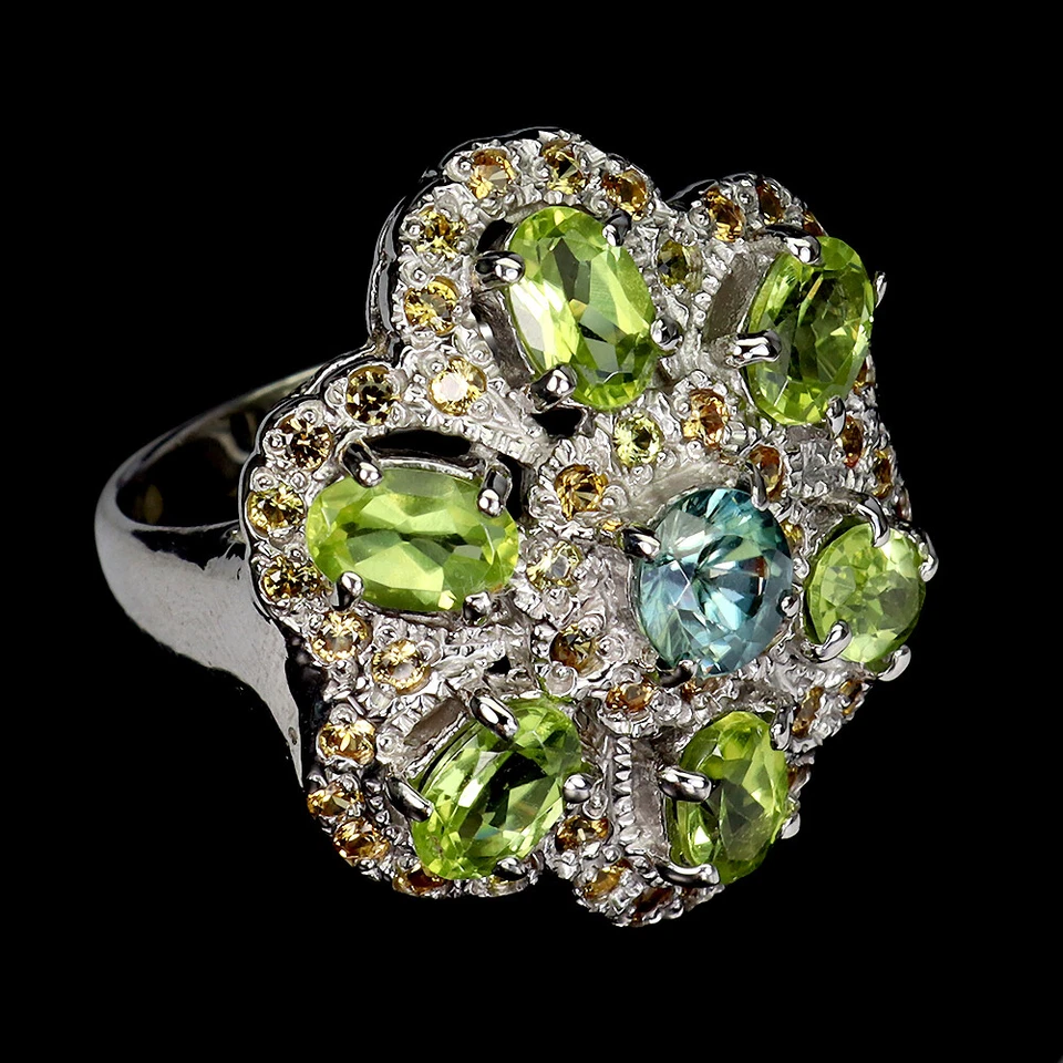 925 Sterling Silver Ring Oval Peridot 6x4mm Sapphire Gemstone Jewelry Size 8 - Image 3 of 4