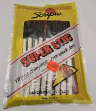 Vintage 1987' Scripto Super Stic Ballpoint Pens Blue Pack of 10 #B1019 NEW NOS
