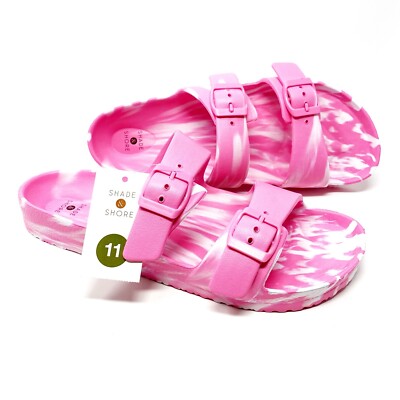 Women's Two Band Pink Slides Sandals Water Shoes Flip Flops Tie