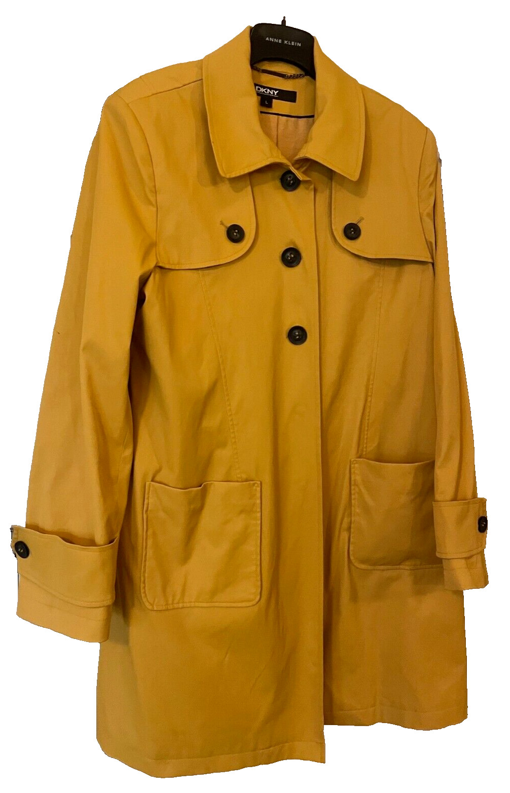 DKNY Collared Lined Yellow Rain Jacket Buttons Po… - image 1