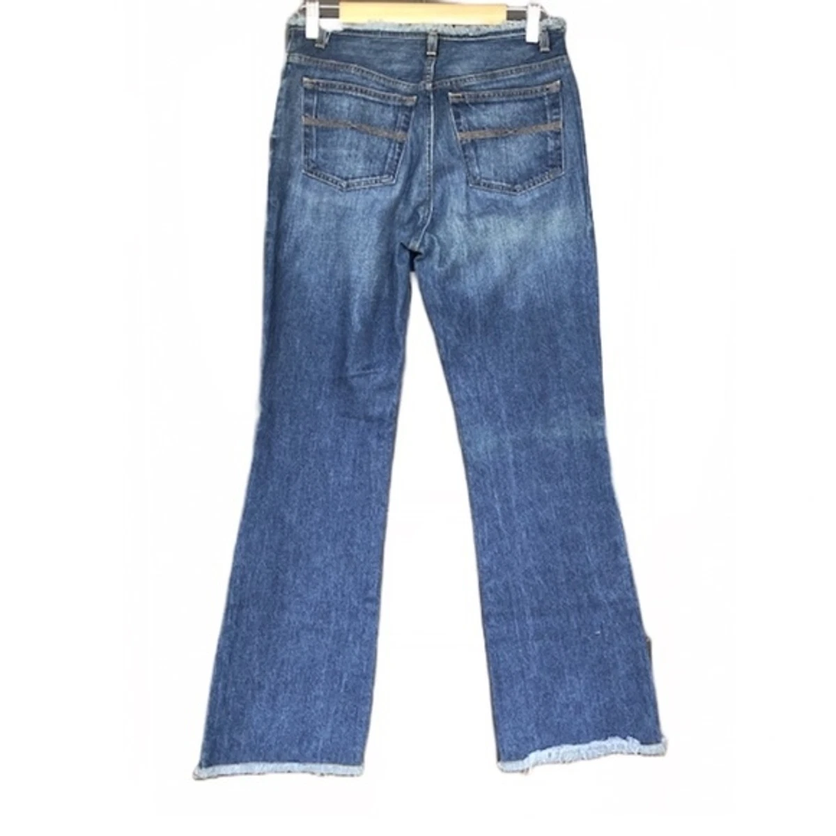 EXPRESS Women s Vintage Flare Fringe Fray Waist Hem Cotton Denim Jeans Sz. 7 8