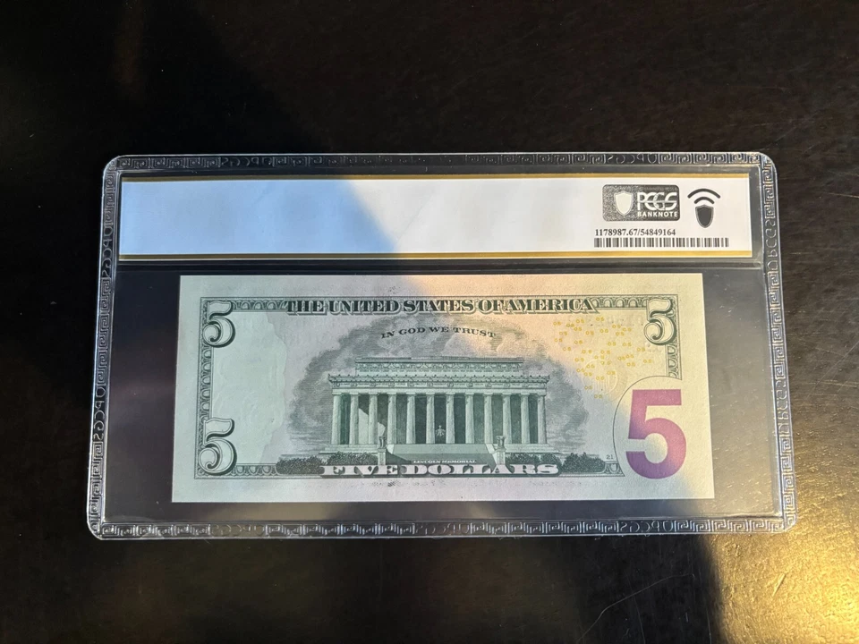 DBR 2021 $5 FRN Minneapolis STAR Fr. 1999-I* PCGS-B 67 PPQ Serial QI01542371* - Image 2 of 2