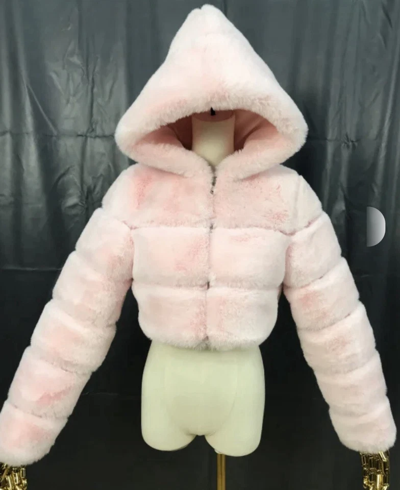 Abrigo corto de piel de zorro sintética para mujer Chaqueta corta mullida con capucha Prendas exteriores cálidas Elegante Foto 4 de 4