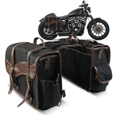 Universal Motorcycle Saddlebags Canvas Leather Side Bags For Harley Honda Suzuki