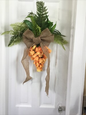 Easter Artificial Wreath Hanging Tulips To Look Like Carrots Home Made. #12