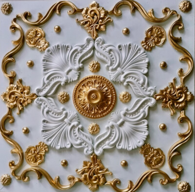 X18 Ceiling Mirror Rose Alabaster Plaster Stucco Handmade - 60 X 60 Cm