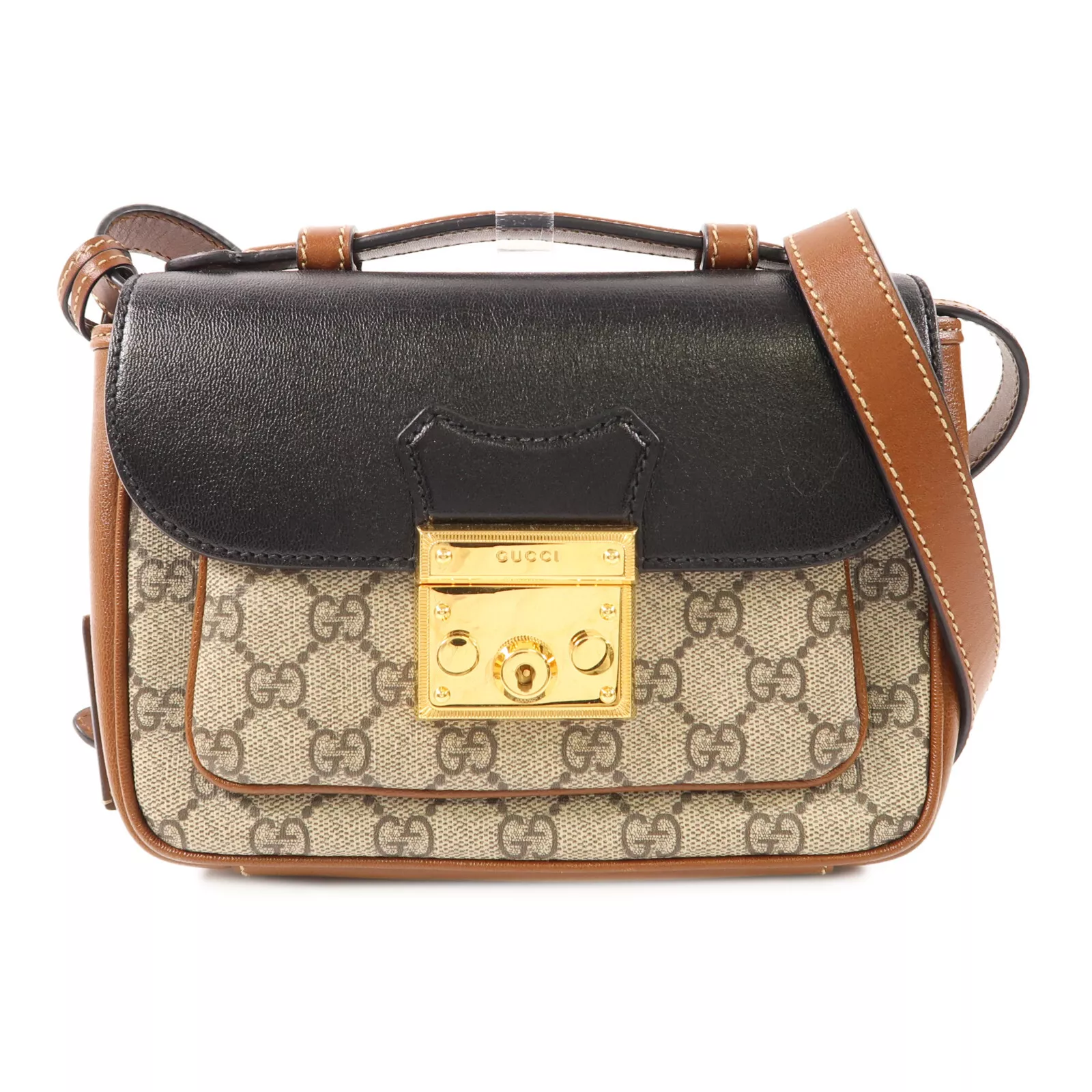 Sac GUCCI GG GHW cadenas GG Supreme 2 voies 658487 toile enduite marron/noir