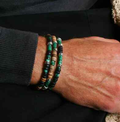 3pcs Charm Men Malachite Coconut / Boho Green Black Coconut Bead Bracelet Set