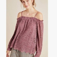 Anthropologie Eri + Ali Lace Off Shoulder Textured Lace Embroidered Top Small 