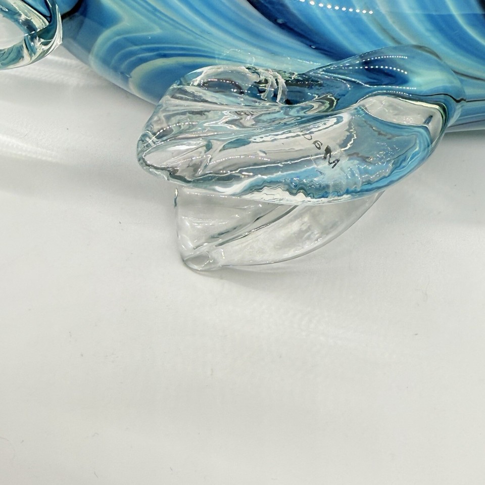 Image showcasing Art Glass Fish Murano Style Blue Stripe Fish Design 10 Inches Coastal ...