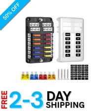 Durable 12-Circuit 12V Blade Fuse Block with LED Indicator  Waterproof Cover