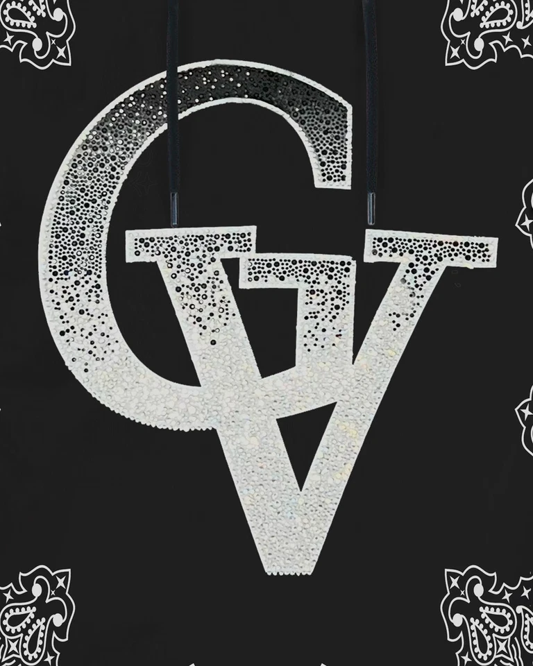 GEORGE V PARIS HOODIE BLACK WITH WHITE RHINESTONES FRONT AND BACK - Image 2 of 3