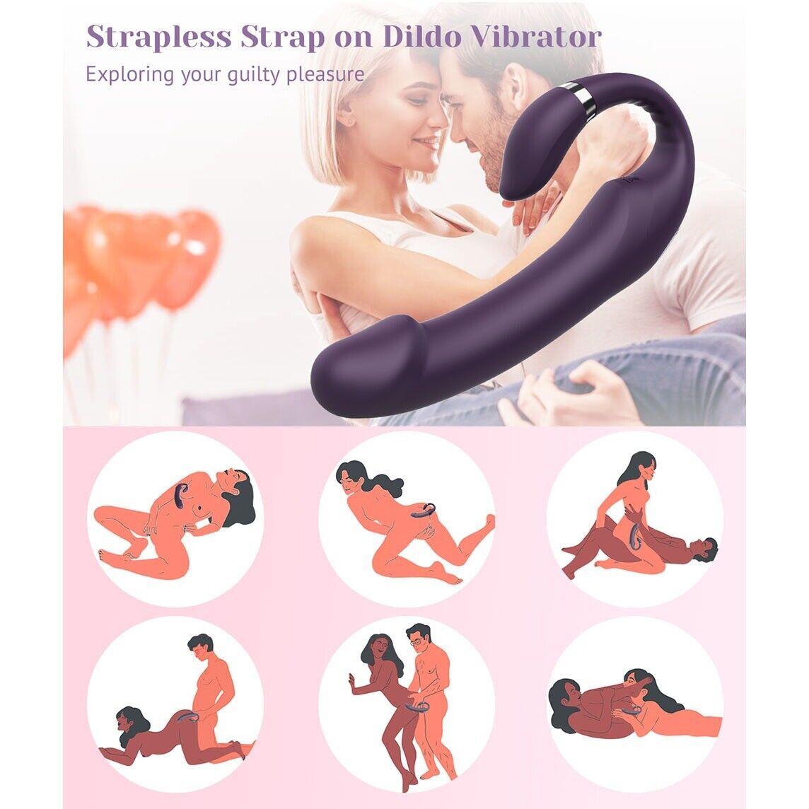 Strapless Strap-on G-spot Vibrator Double Ended Dildo Sex-toys for Lesbian Women - Picture 8 of 12