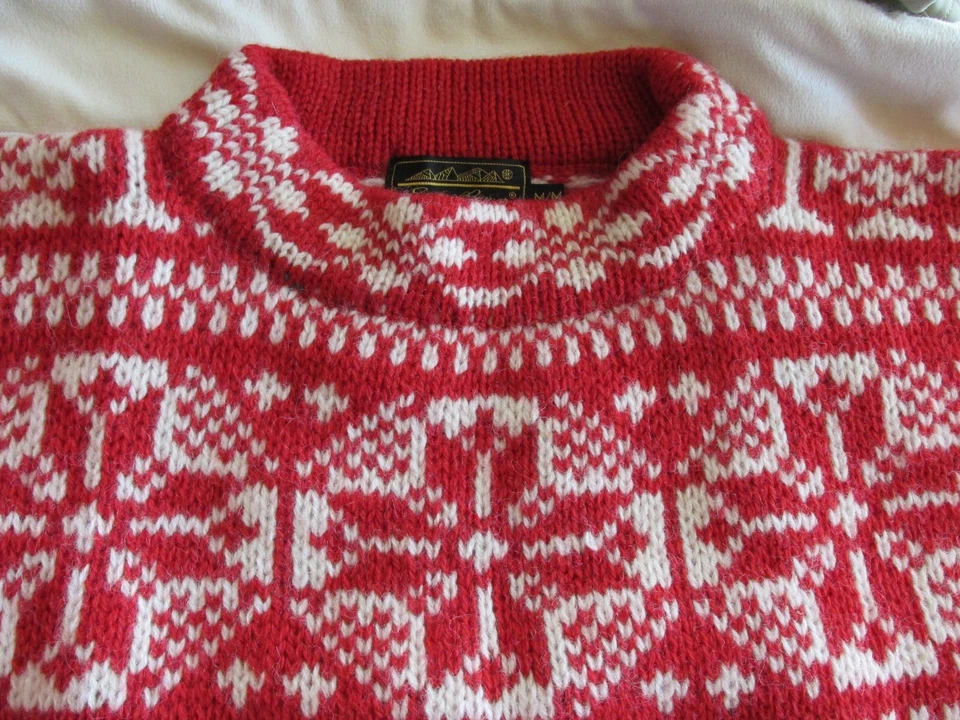 Suéter de esquí Eddie Bauer rojo blanco M 100 % lana Fair Isle Foto 2 de 4