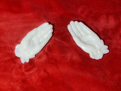 Set McKee Jeannette Milk Glass Hand Dish Pin Trinket Ring Holder Lot Floral  Cuff