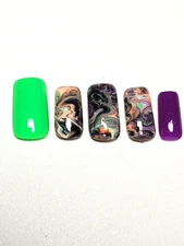 Custom Gel Press on Nails Handmade 10 pc set LARGE neon halloween marble swirl