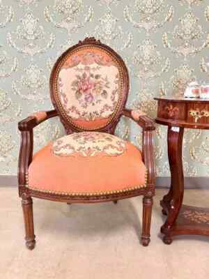 Accent Armchair French Baroque Chair Peach Flower Handmade Chair For Home Decor