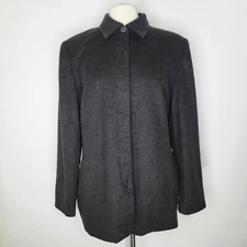 Vintage FIELD MANOR Cashmere Wool Pea Coat Size 14  Academia Charcoal Black