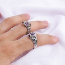 Set Of 2 Moroccan Ring Tuareg Chevron Bead Handmade Silver Traditional Bohemian
