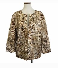 NEW Chico's Women  s Leopard Print Blazer Jacket Size 2 Ruched Sleeves Chicos