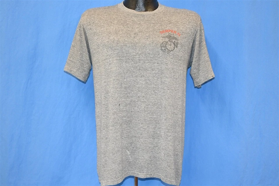 Camiseta vintage años 80 US MARINES SEMPER FI LOGO IWO JIMA RAYON TRI BLEND 2 CARAS M Foto 3 de 4