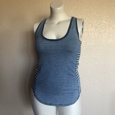 Three Dots Women's Top White Blue Size Small S Tank Cami Striped Knit Q033 $56
