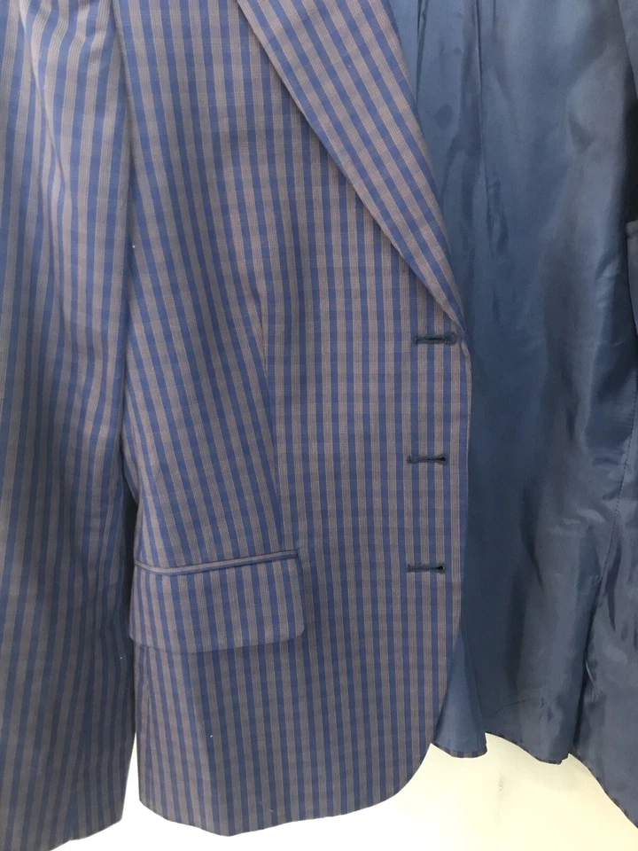 Isaia Napoli Wool Blue Purple Checkered 3 Button 100% Cotton Jacket 36R - Image 3 of 4