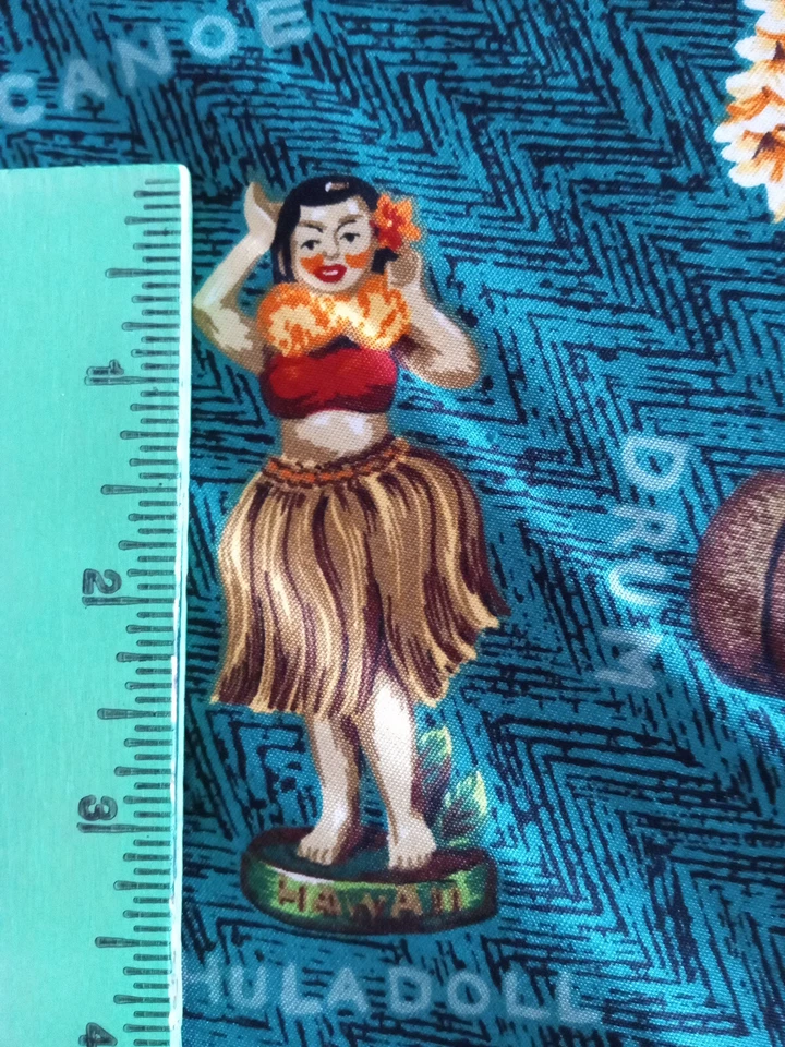 Tabla de surf con estampado hawaiano de algodón de 3 yardas, muñeca hula, ukelele, telas Kona Bay Foto 4 de 4