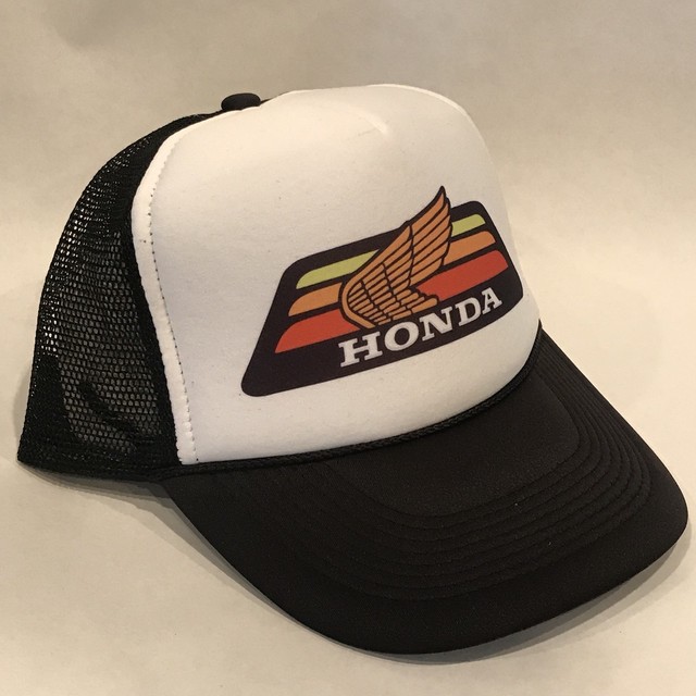 Honda Motorcycle Trucker Hat Race Vintage 80s Mesh Snapback Black Gold