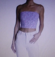 BP. Women's Tube Top Strapless Purple Geo-Paint Knit Cropped Size XS Purple Pink