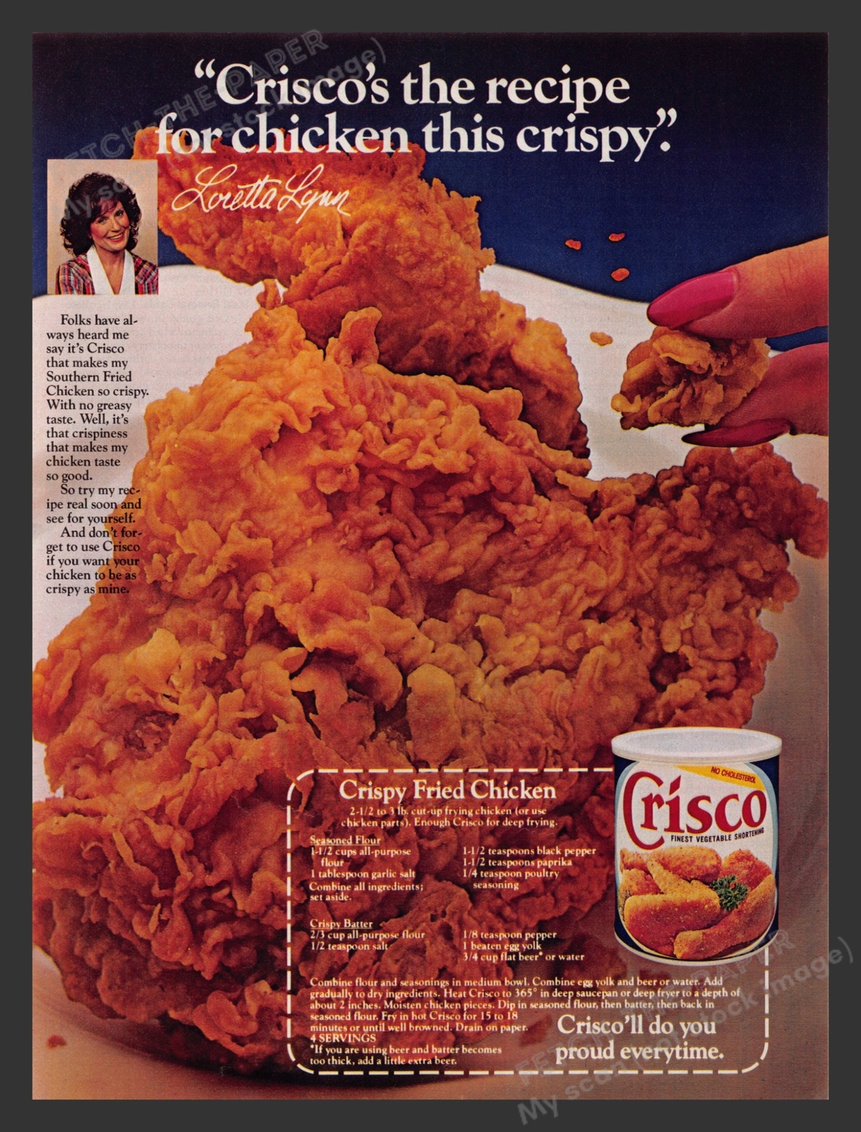 Crisco 1980s Print Advertisement 1983 Loretta Lynn Crispy Fried Chicken ...