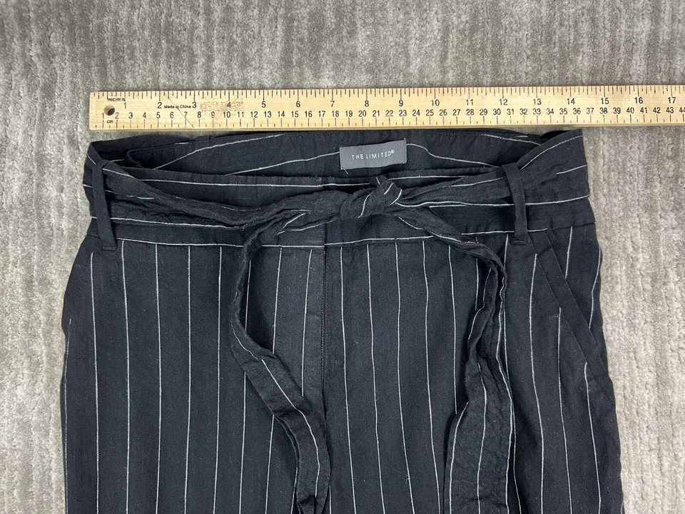 Pantalones para mujer The Limited 10 negros a rayas con cinturón lino spandex rayón Foto 4 de 4