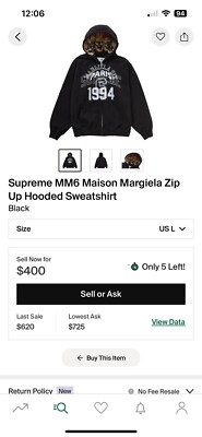 Supreme MM6 Maison Margiela Hoodie Size L ZipUp Hooded Supreme MM6 Maison Margiela Hoodie Size L ZipUp Hooded