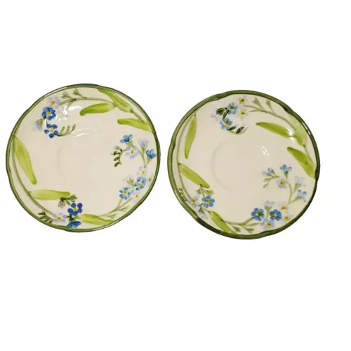 Vintage Franciscan Ware Forget Me Not Floral Coffee Saucer White Green Qty 2