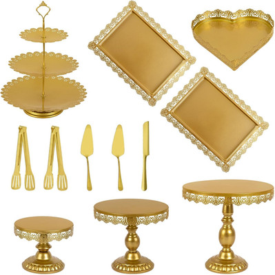 12 Set of Gold Cake Stand, Metal Gold Cupcake Stand and Bases Para Postres De Me