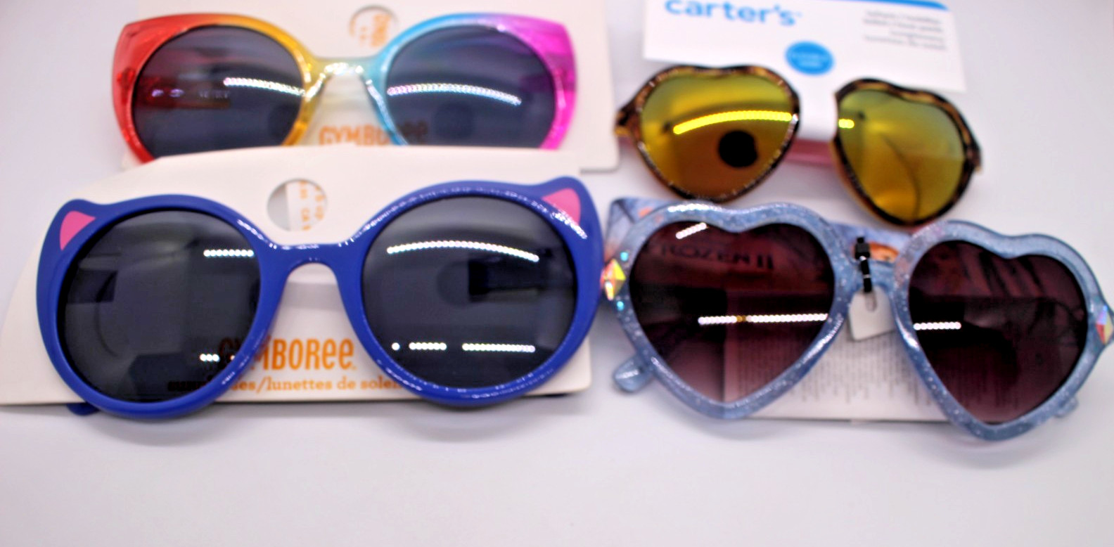 4 pcs; 2 PAIRS GYMBOREE GIRL'S SUNGLASSES 4+ BLUE/PINK ; 2 BONUSES CARTER'S, H&M