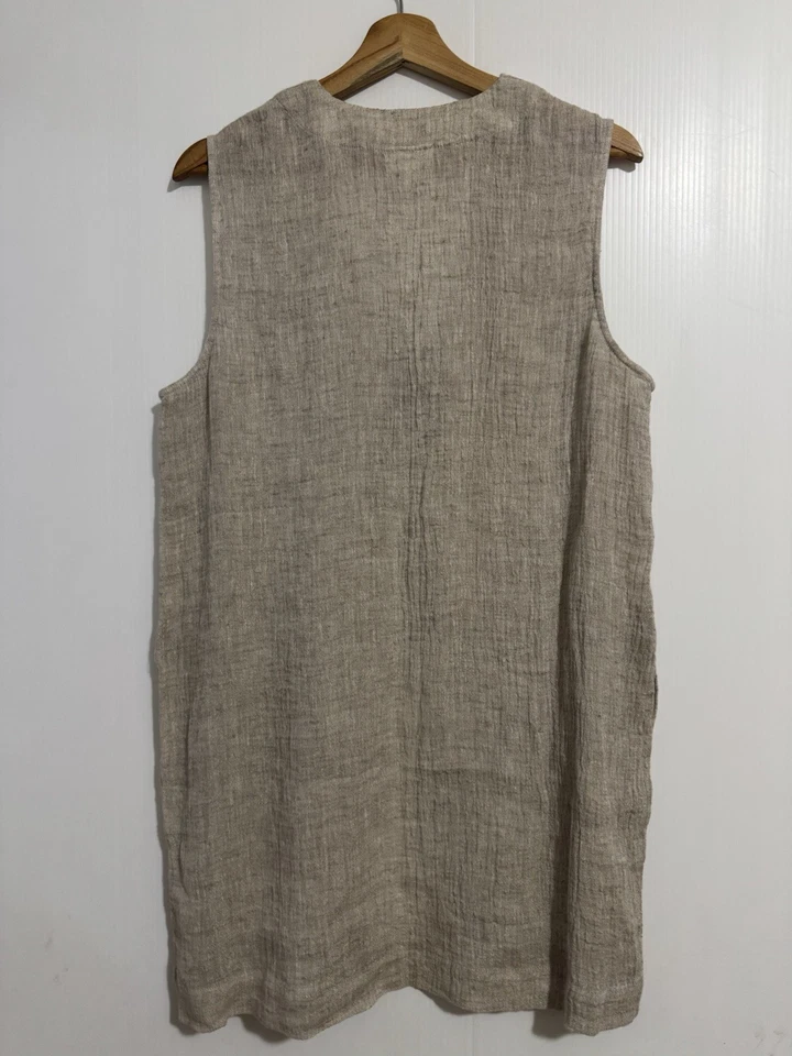 Pure Jill Size S Beige 100% Linen Tie Front Vest Cardigan w/ Pockets Textured - Image 2 of 4