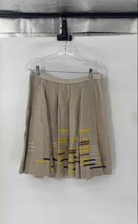 Maeve Womens Beige Hatch Mark Side Zip Knee Length Pleated Skirt Size 6