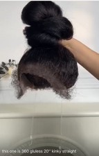 100 Human Hair 360 Glueless Kinky Straight Wig 20  Natural Texture  